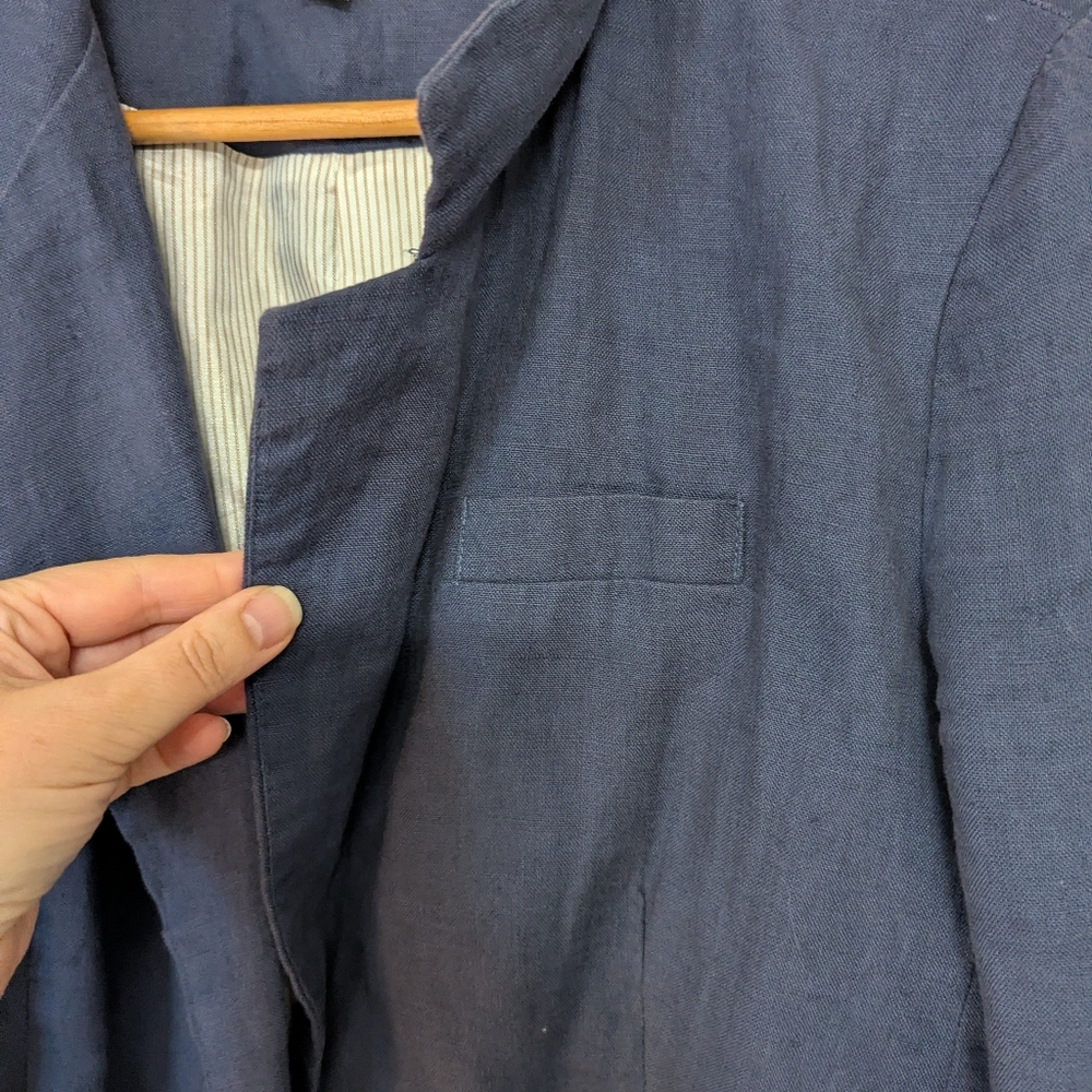 Navy Blue Single-Button 100% Linen Blazer Size Large - Picture 5 of 8